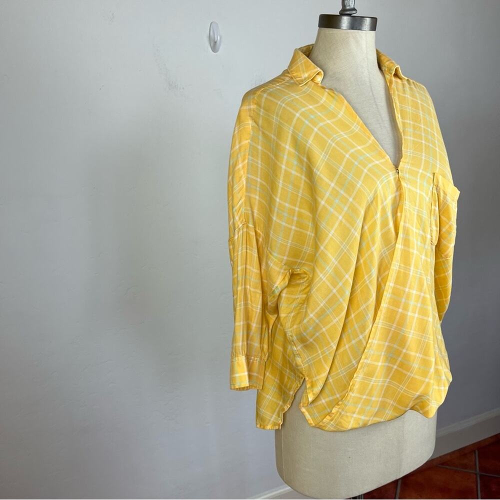 Anthropologie Holding Horses Yellow Checkered V Neck Top - Picture 2 of 7